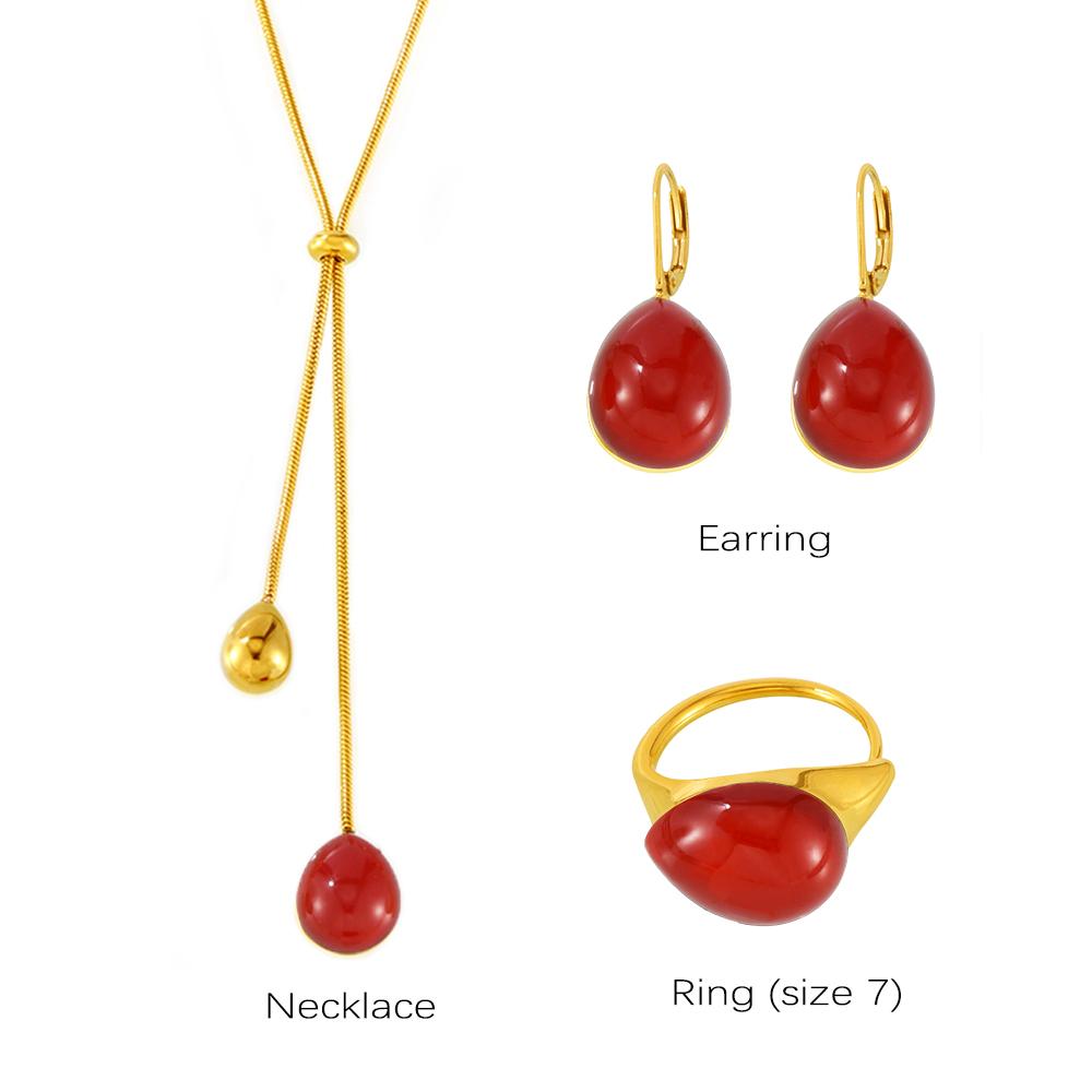 Long Necklace Matching Earring Ring In Stainless Steel With Multi Color Resin Sweater Chain Necklaces Earrings Rings For Women