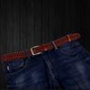 Crbelte Italian Leather Mesh Braided Business Genuine 115cm Long Men's Belt, Design, Leather, 3.5cm Wide, (Light Brown)
