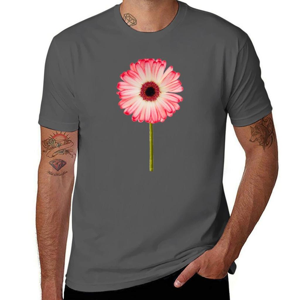 Pink Gerbera Flower Tshirt Soft Basic Cotton Short Sleeve Tee Tshirt