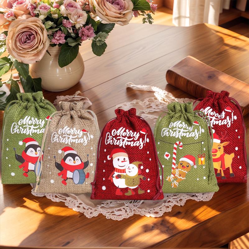 12 STÜCKE/Set Weihnachtsgeschenktüten Geschenkverpackung Leinenstoffe Exquisite Partygeschenke Niedliches Weihnachten