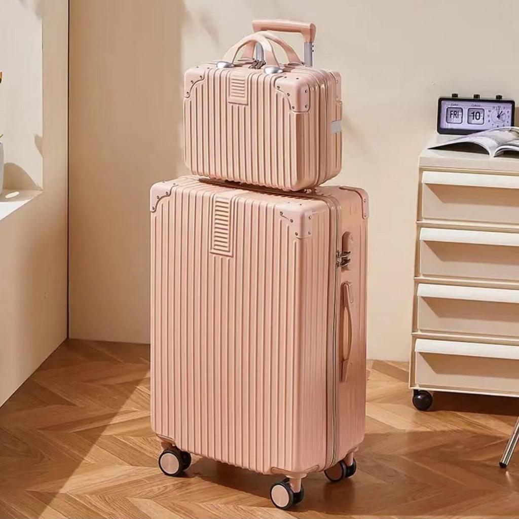Lightweight 24-Inch Leather Suitcase: Stylish and Spacious Travel Trolley for Female Students