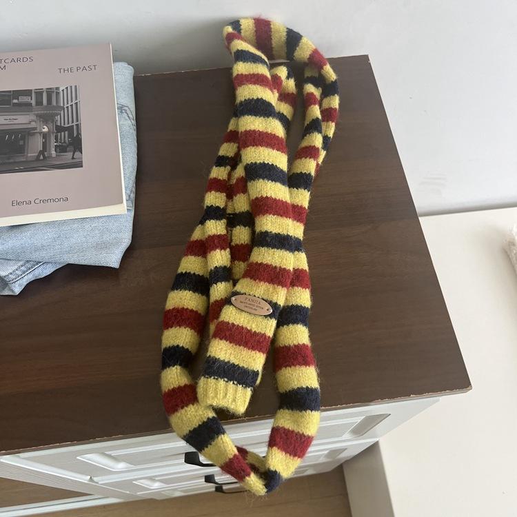 

Early Autumn And Winter, Dongdaemun, South Korea, Striped Thin And Narrow Long Small Scarf, Women S Fashionable Millennial Style Sausage Knitted Scarf