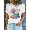 Women's Short Sleeved T-shirt Cute Anime Style Cupcake and Lollipop Pattern Fashionable Printed Women's T-shirt