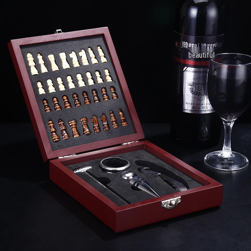 Premium Wine Opener Gift Set: Stainless Steel Pourer, Leather & Wooden Box, Waiter's Knife Corkscrew Barware