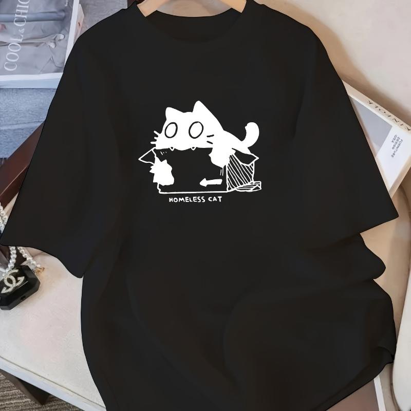 

Homeless Cat Graphic Print T-Shirt,Lightweight T-Shirt Breathable Cool, Comfortable Wear XXL