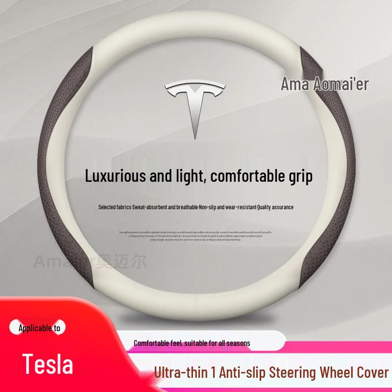 Genuine Leather Steering Wheel Cover for Tesla Model 3/Y - Ultra-thin Design