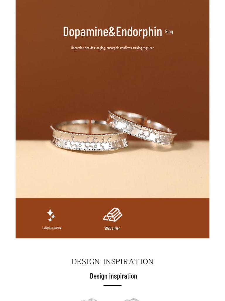 Dopamine Endorphin Sterling Silver Matching Couple Rings - Women's and Men's Gift for Girlfriend, Christmas Edition