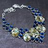 Natural Zebra Jasper,Blue Topaz Gemstone 925 Sterling Silver Necklace 18" L1f68