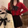 Autumn and Winter New Gentle College Style Knitted Cardigan Sweater Jacket Bow Women's Short Top