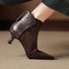 Sheep Suede Winter Pointed Toe Western Boots Stiletto Med Heels Zipper Women Stone Patterns Ankle Boots