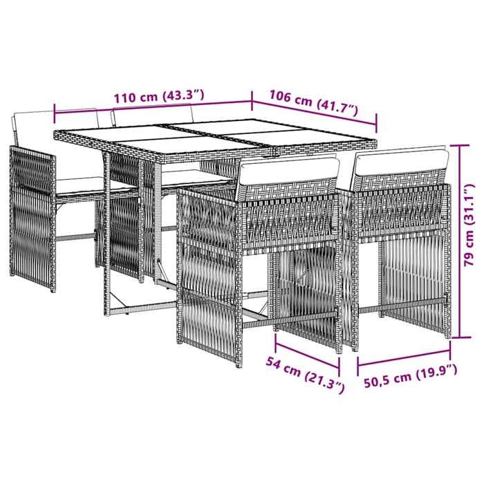VidaXL Ensemble à Manger de Jardin avec Coussins 5 pcs, Table et Chaises à Dossier Rabattable, Meubles d'Extérieur Patio 3211620