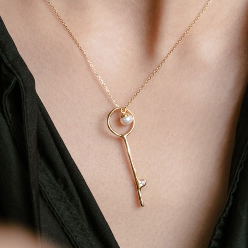 

eveningbell [silver925] Flowing key necklace (2color) Silver