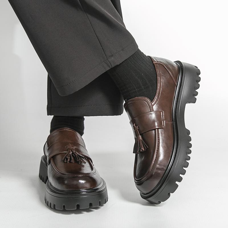 Men Punk Loafer Dress Elevator Shoes Black Brown Leather Shoes Thick Sole Platform Shoes Plus Size