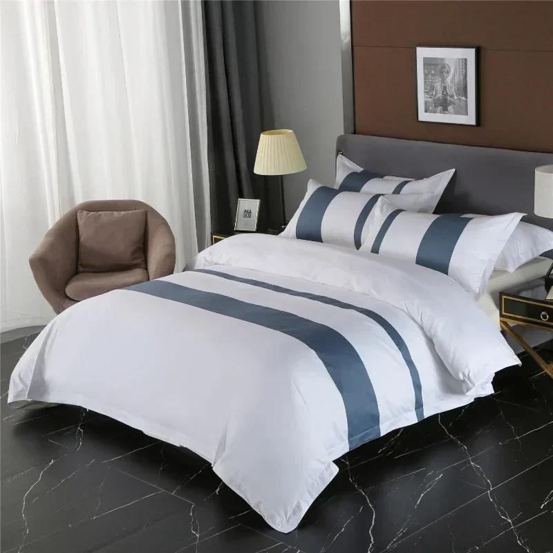 Hotel Linen All Cotton Set Minimalist Stripes Comfortable Breathable Beds Sheets Duvet Covers Pillowcases Star Rated Bedding Set