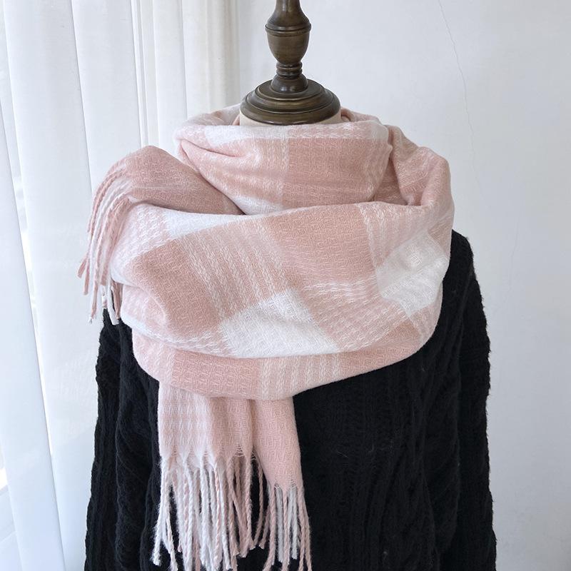 Scarf women's autumn and winter new style imitation cashmere tassel scarf, student versatile warm and thick plaid shawl