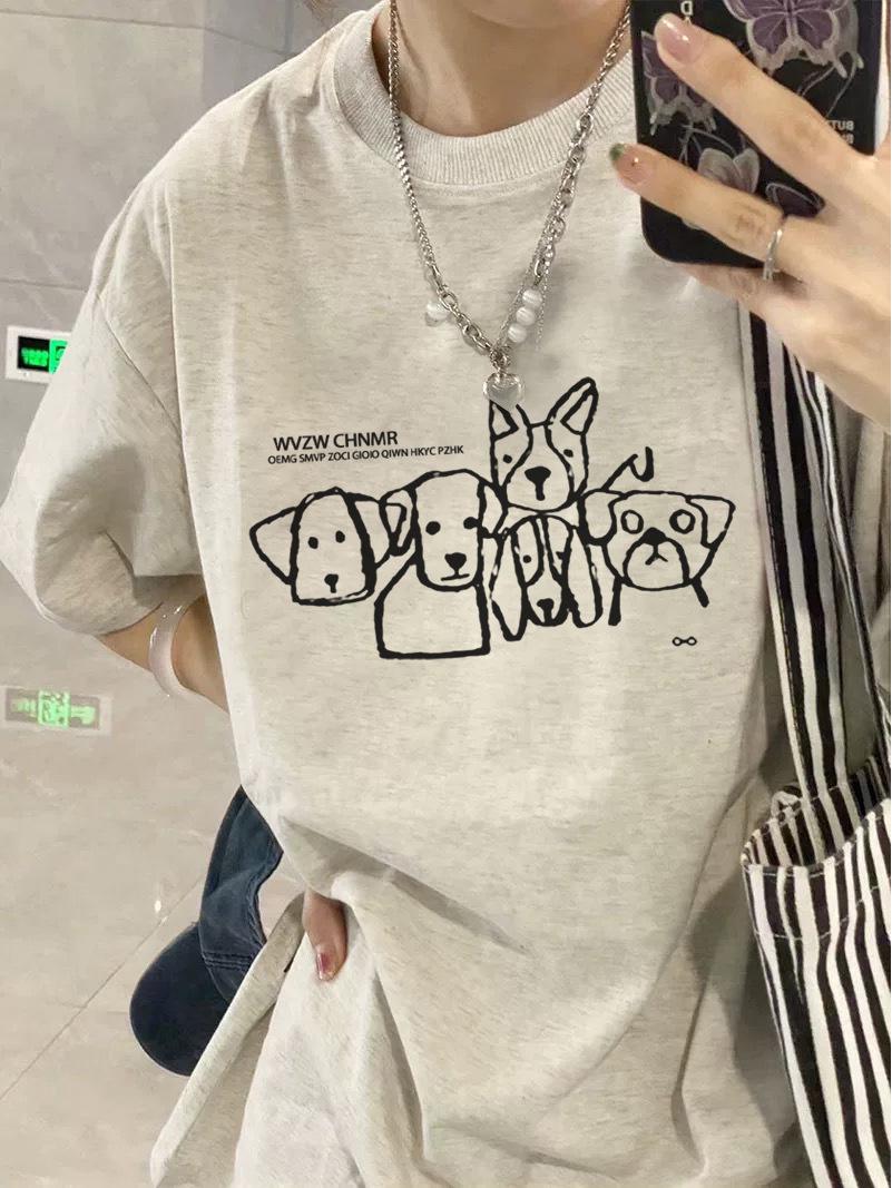 

Женская летняя 2025 года футболка из плотного хлопка в американском стиле, свободного кроя, с шикарным рукавом до локтя XXL хизер серый