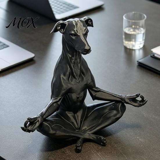 Contemporary Black Dog Figurine 3D Printed Meditating Statue, Zen Sitting Puppy for Stress Relief Novelty Items Home Decor, Creative Animal Sculpture