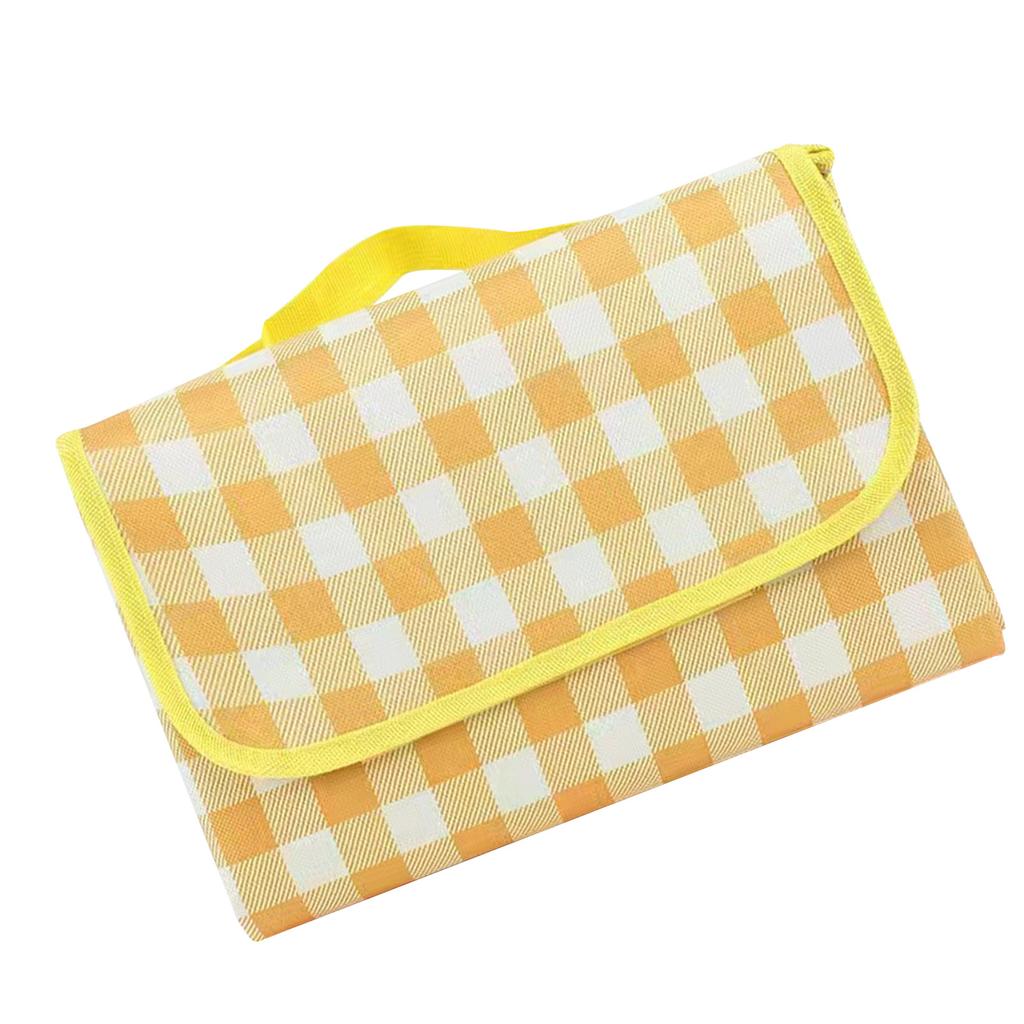 Picnic Blanket Waterproof Damp Proof Thickened Nonwoven Foldable Portable Gingham Picnic Mat for Beach Camping Yellow
