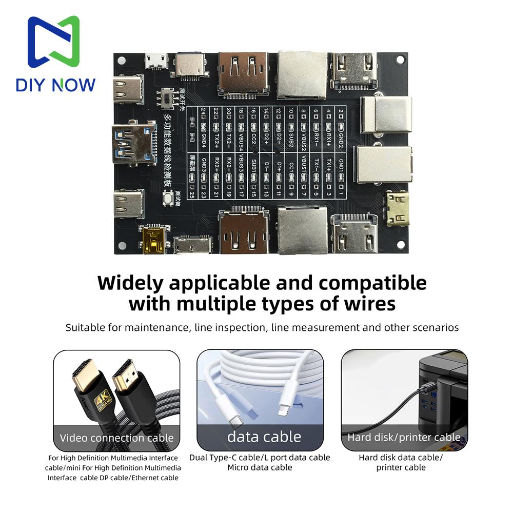 USB Data Cable Tester Type-C Micro Short Circuit Switch Test Board Multifunctional  Ethernet Line Detection Board CR1220 Battery