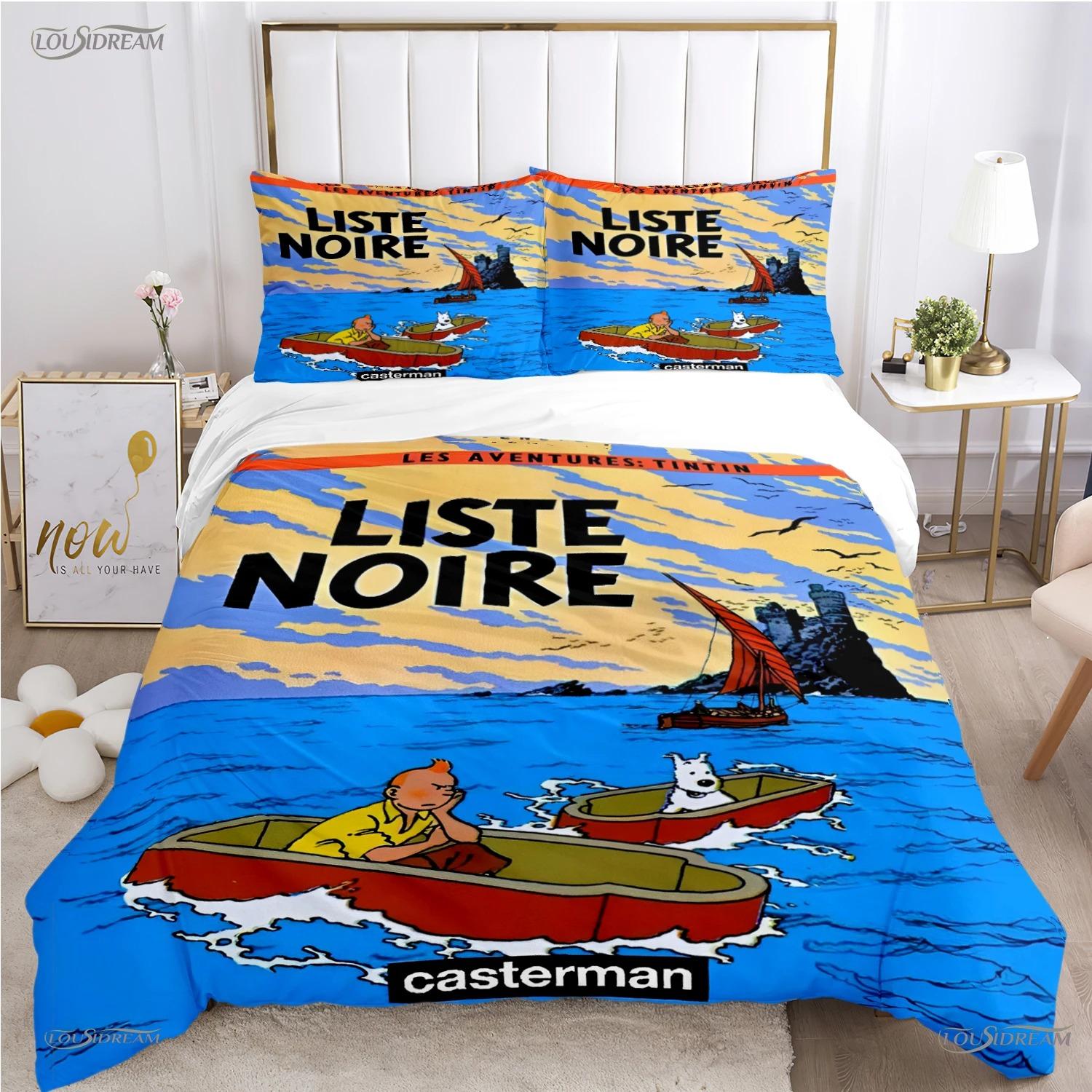 Schattige T-Tintines All Season Dekbedovertrek Cartoon Grappige Beddengoedsets Zachte Dekbedovertrek en Kussenslopen Tiener Eenpersoons/Tweepersoons/Queen/King AU King 245x210cm