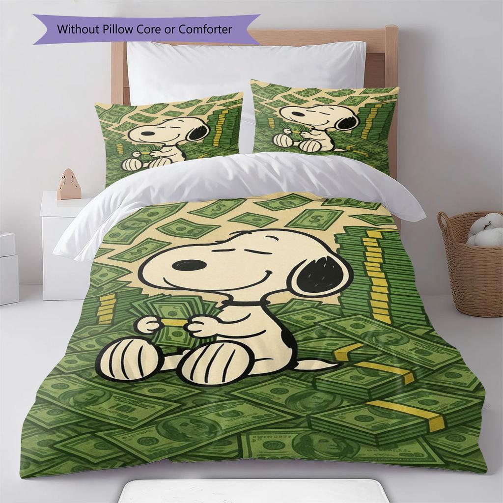 Snoopy Sitting and Counting Money – A Comfortable and Warm Bedding Set, The Perfect Choice To Decorate Your Bedroom.