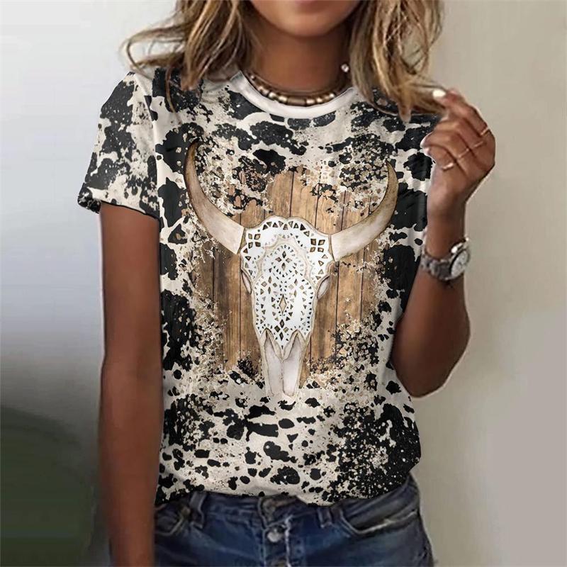 Vintage West Cowboy Horse Print T Shirts Feamle Casual Fashion Y2k Top Clothes Girls Street Loose Tees Summer Clothes Women 2025