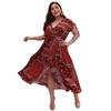 V Neck Retro Floral Print Women's Dresses Bohemian Short Sleeve Loose Female Spring Clothes Elegant Plus Size Vestidos Mujer