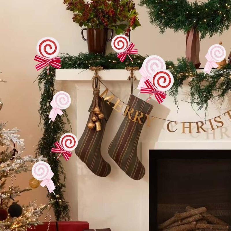 Christmas Lollipop Ornaments Plastic Glittery Candy Cane Xmas Tree Hanging Pendants Home Party Festival New Year Decors Gifts