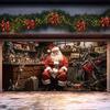 2D Santa Claus In Garage Door Cover Christmas Motorcycle Scene Backdrop
