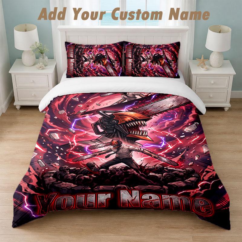 Bedding Set 1 Duvet Cover 2 Pillowcases Chainsaw Man Print Soft Bed Linen Bedroom Decor