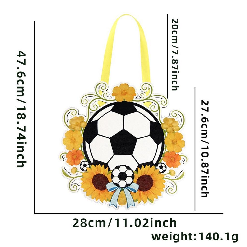 Soccer Ball Themed Decorative Hanging Sign with Floral Accents and Ribbon for Party Celebration Indoor Outdoor Use