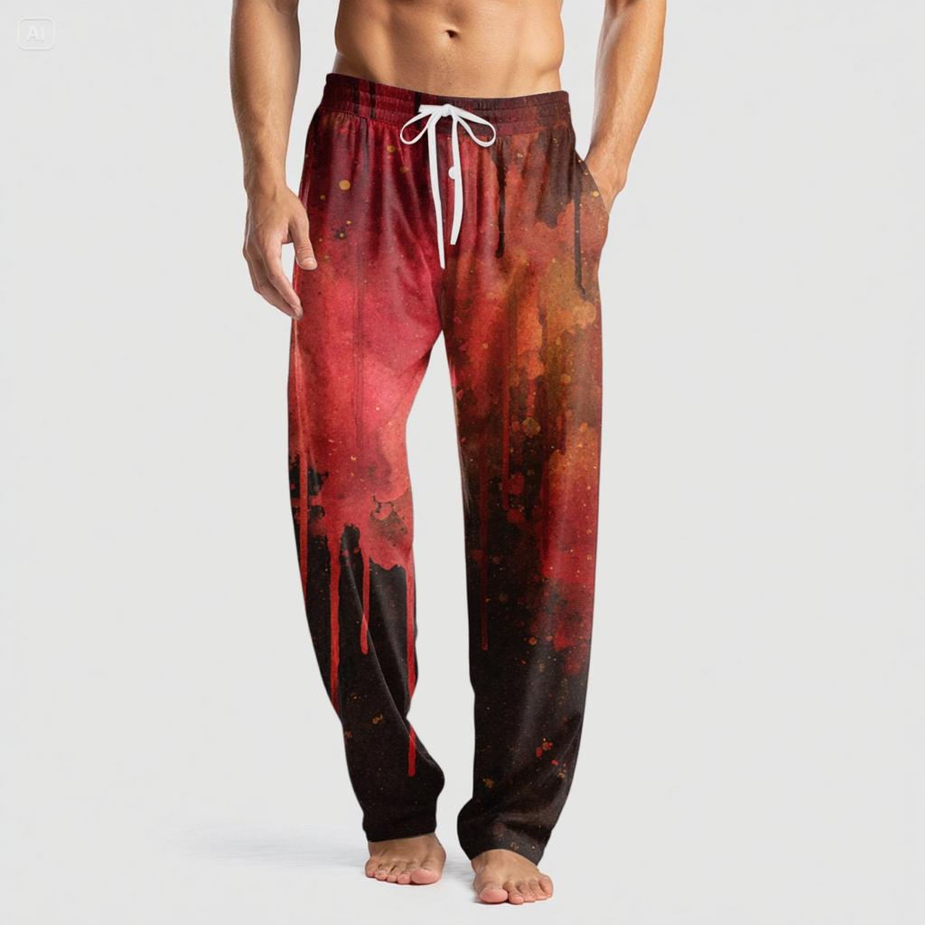Men's Knitted Halloween Print Pocket Casual Pants Pajama Pants