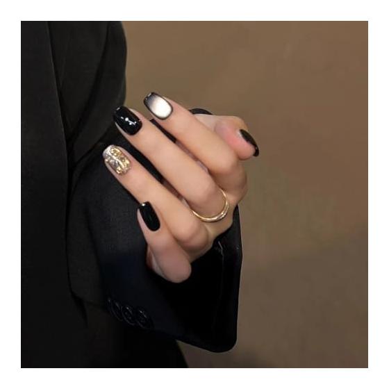 Nail Tip False Nails Nail Press Stylish Black Short Easy Off Nail Mine Type Korean Mass Produced Cosplay Nails Nail Art Cute Ladies Nail Glitter 24