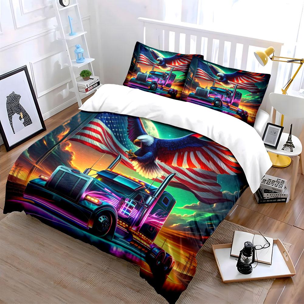 Eagle Truck USA Flag Bedding Bedding Duvet Cover Set Duvet Cover Pillowcases (1 * Duvet Cover 2 * Pillowcases, without duvet insert)
