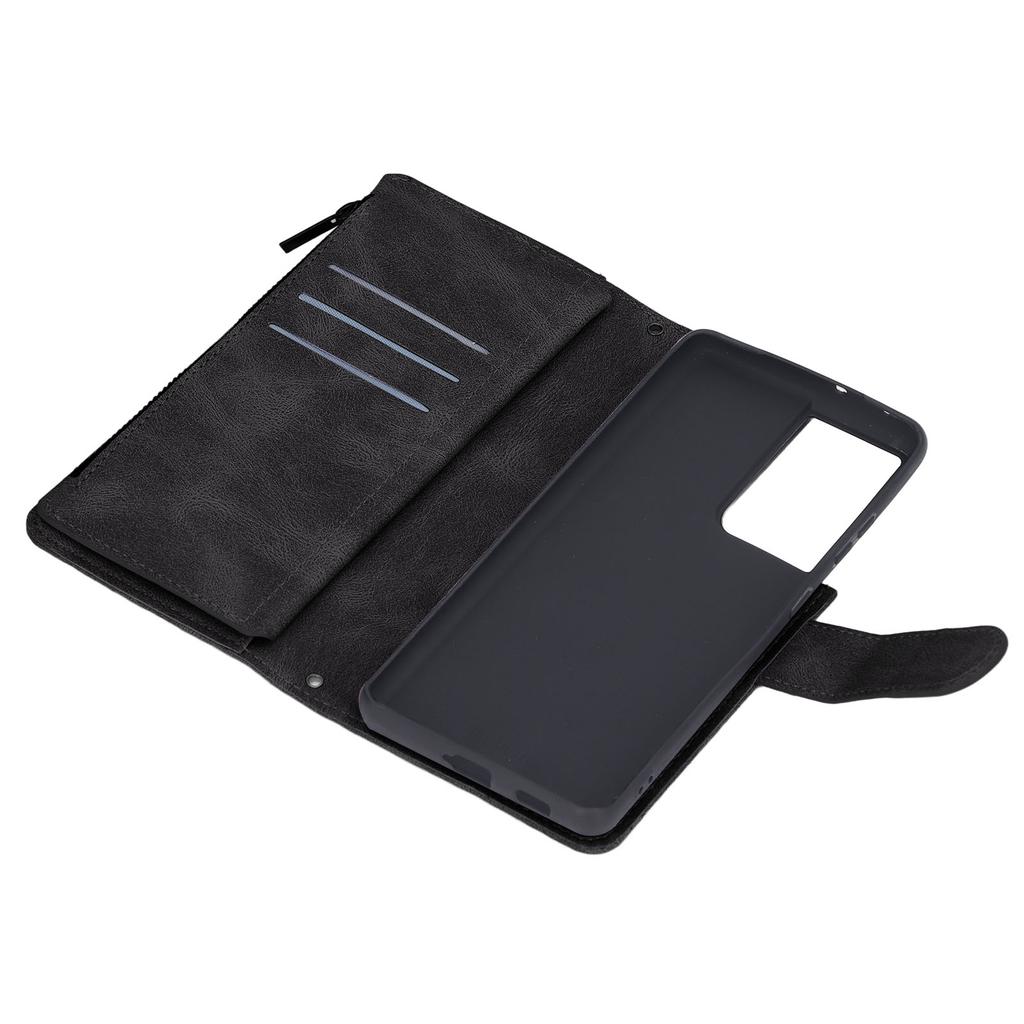 Wallet Phone Case Magnetic Closure Flip Phone Cover with Card Holder Built In Kickstand for Galaxy S21 Ultra Black