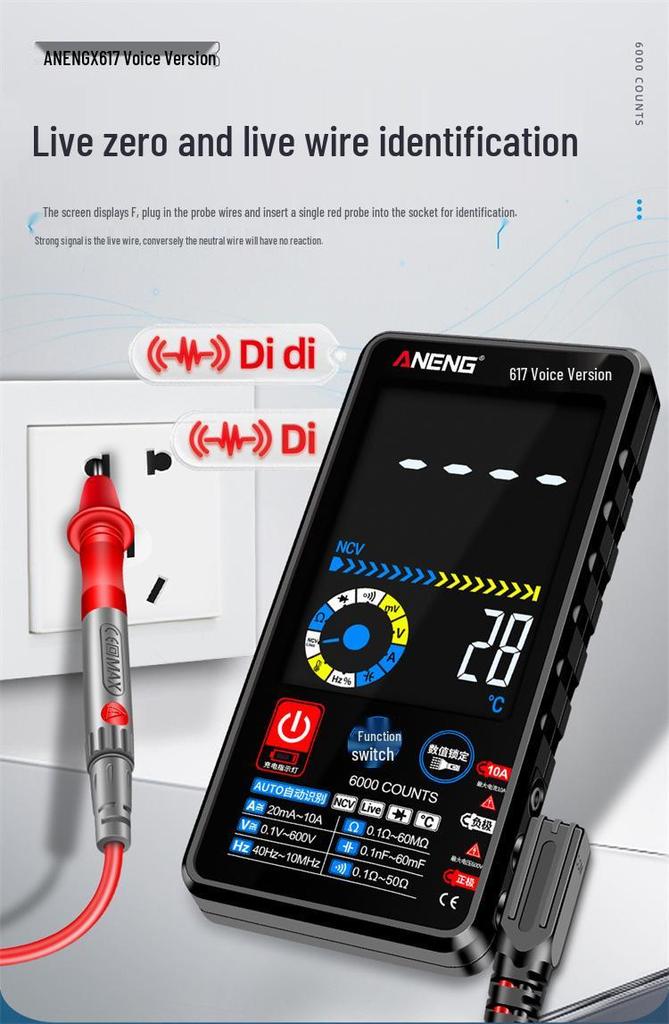 ANENG Smart Voice Multimeter with Touchscreen & Color Display for Electricians - Model 615/617