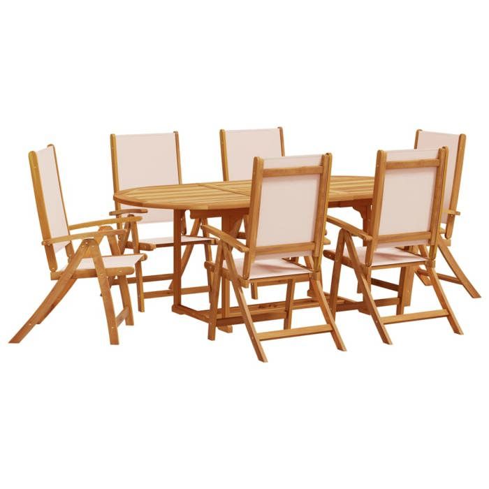 VidaXL 7pcs Garden Dining Set Solid Acacia Wood Textilene, Outdoor Dining Set 3279273