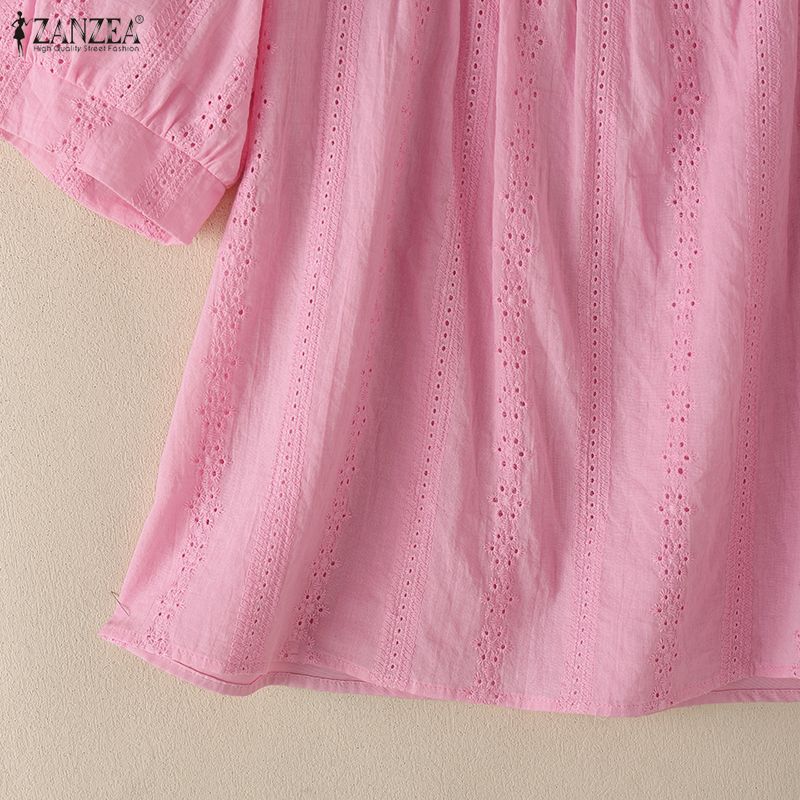 ZANZEA Women Casual Square Collar Short Sleeve Patchwork Crochet Blouse