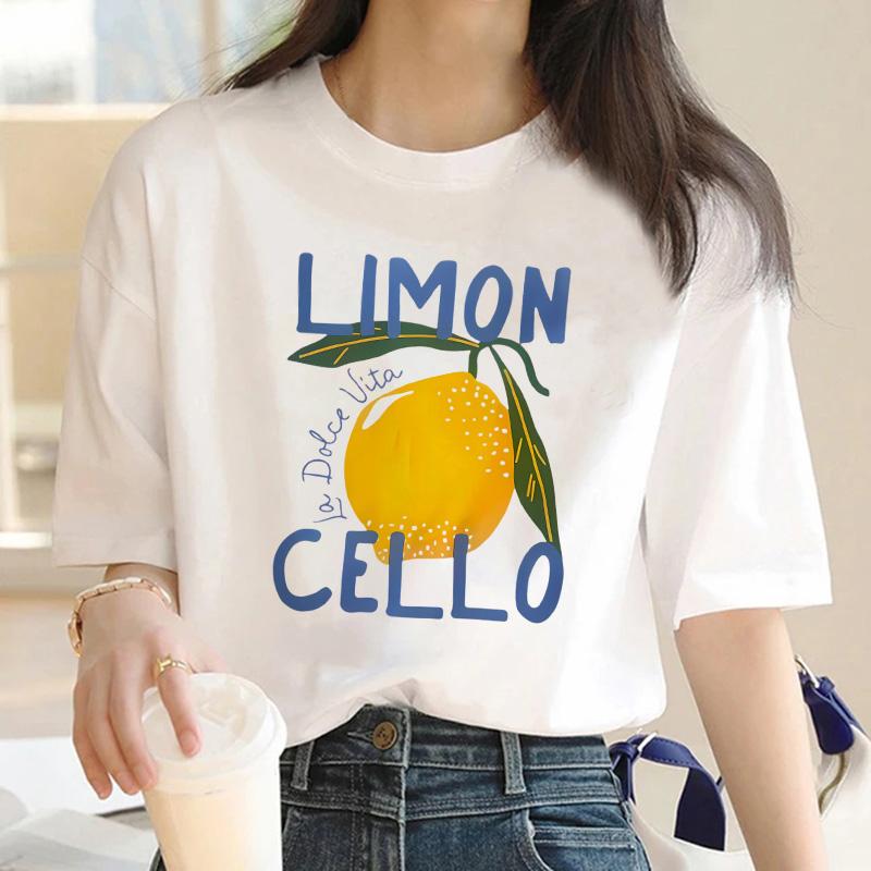 Y2k Woman Female Youth Girls Lemon Limon Cello Print T-Shirt Graphic T Shirts Women's Clothing Fashion Top Tee