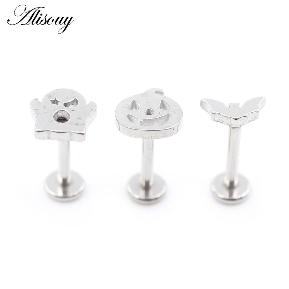 1PC Stainless Steel Halloween Pumpkin Bat Ghost Star Tragus Helix Labret Lip Rings Cartilage Ear Earring Piercing Body Jewelry