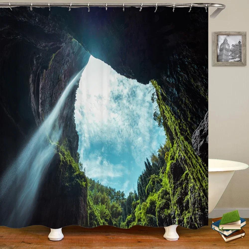 Bathroom shower curtain 3D nature forest landscape print polyester waterproof curtain home decoration curtain with hook 180x200