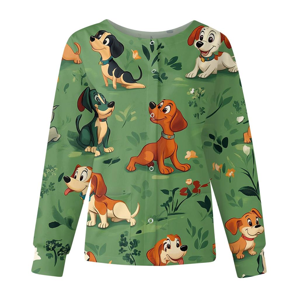 Women's Casual Fashion Long Sleeve Standing Lapel Single Breasted Cute Animal Printed  Workwear Jacket Tops