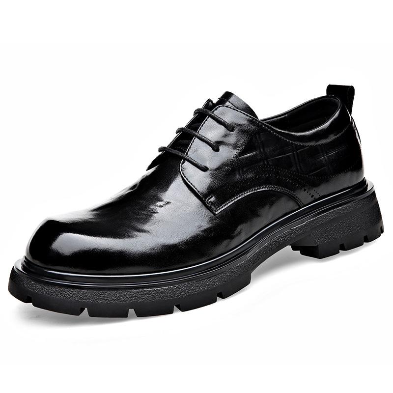 2025 autumn new British business platform big head wide feet black men's shoes