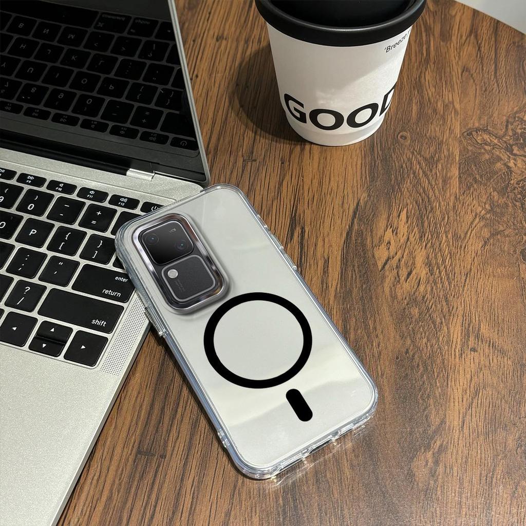 Case for Vivo V30 Pro,V30 Minimal Semi-Transparent Magnetic Casing Raised Electroplated Lens Bezel Anti-Slip Drop Resistant Protective Shell