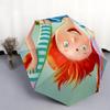 Pippi Longstocking pattern, automatic folding umbrella, portable and foldable design, 8 ribs, a Christmas or birthday gift.