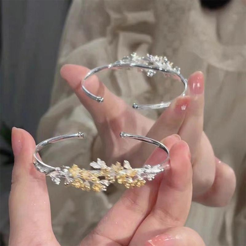 Brățară Clopoțel Floare de Prun Stil Chinezesc Retro Culoare Argintie Brățări Manșetă Pentru Femei Floare Brățară Bangle Deschisă Bijuterii