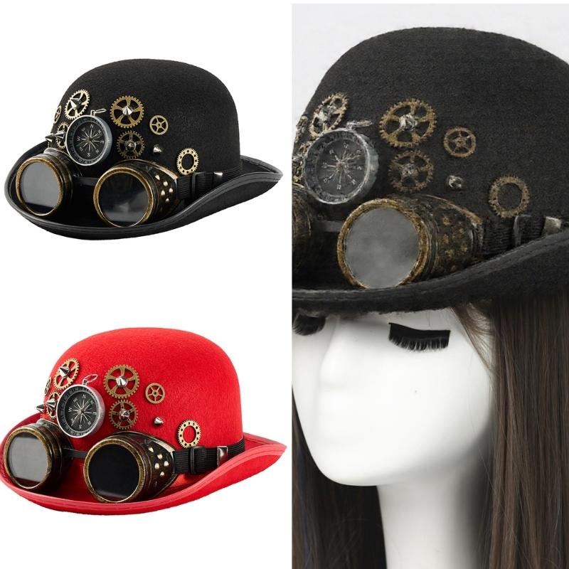 Steampunk Styles Oval Top Hat With Removable Goggles And Compasses Halloween Costume Accessory for Women and Men