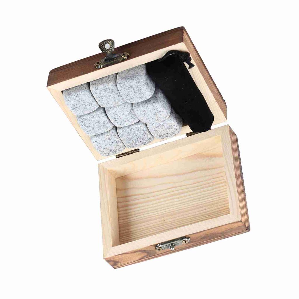 9Pcs Whisky Wine Chilling Stones Set Bar Home Drink Chiller Stones Rocks Wooden Box Packaging