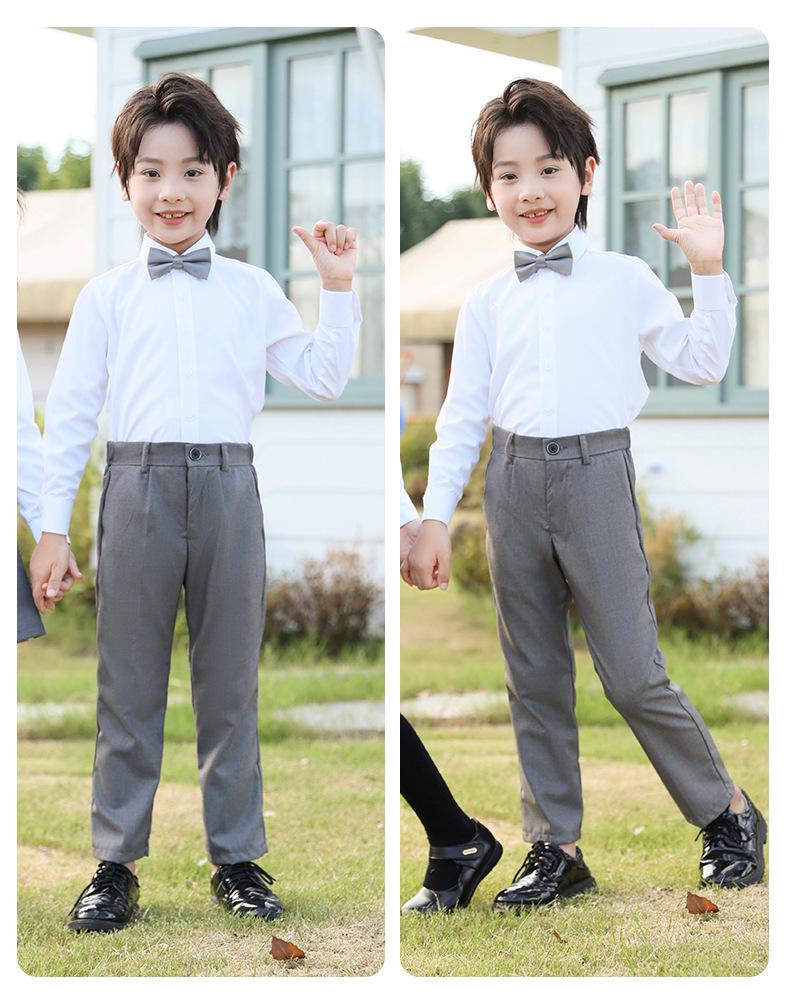Boy's White Long-Sleeve Shirt for Spring/Autumn - Elementary School Campus Uniform & June 1st Performance Costume.