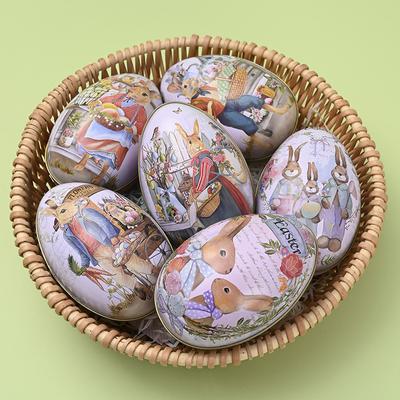 1PC Weißblech Geschenk Box Ei Form Ostern Kaninchen Druck Metall Lagerung Box Kreative Partei Liefert
